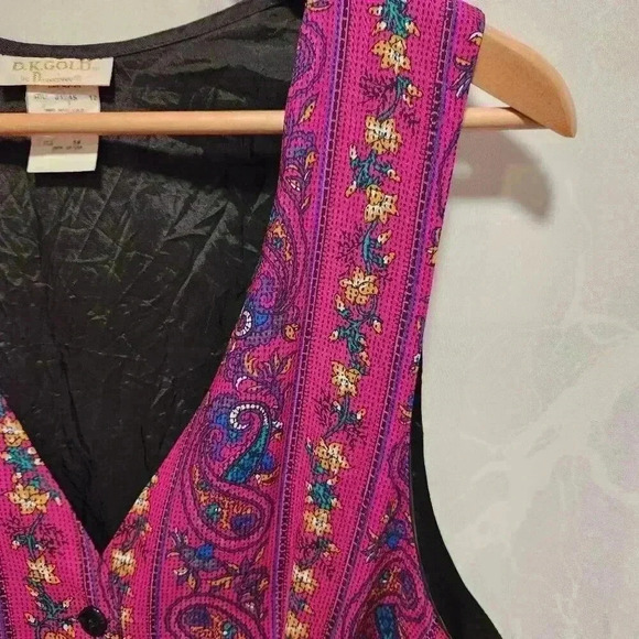 Vintage D.K. Gold by DonnKenny Women's Size 14 Vest Fuchsia Paisley/Floral - Picture 3 of 8